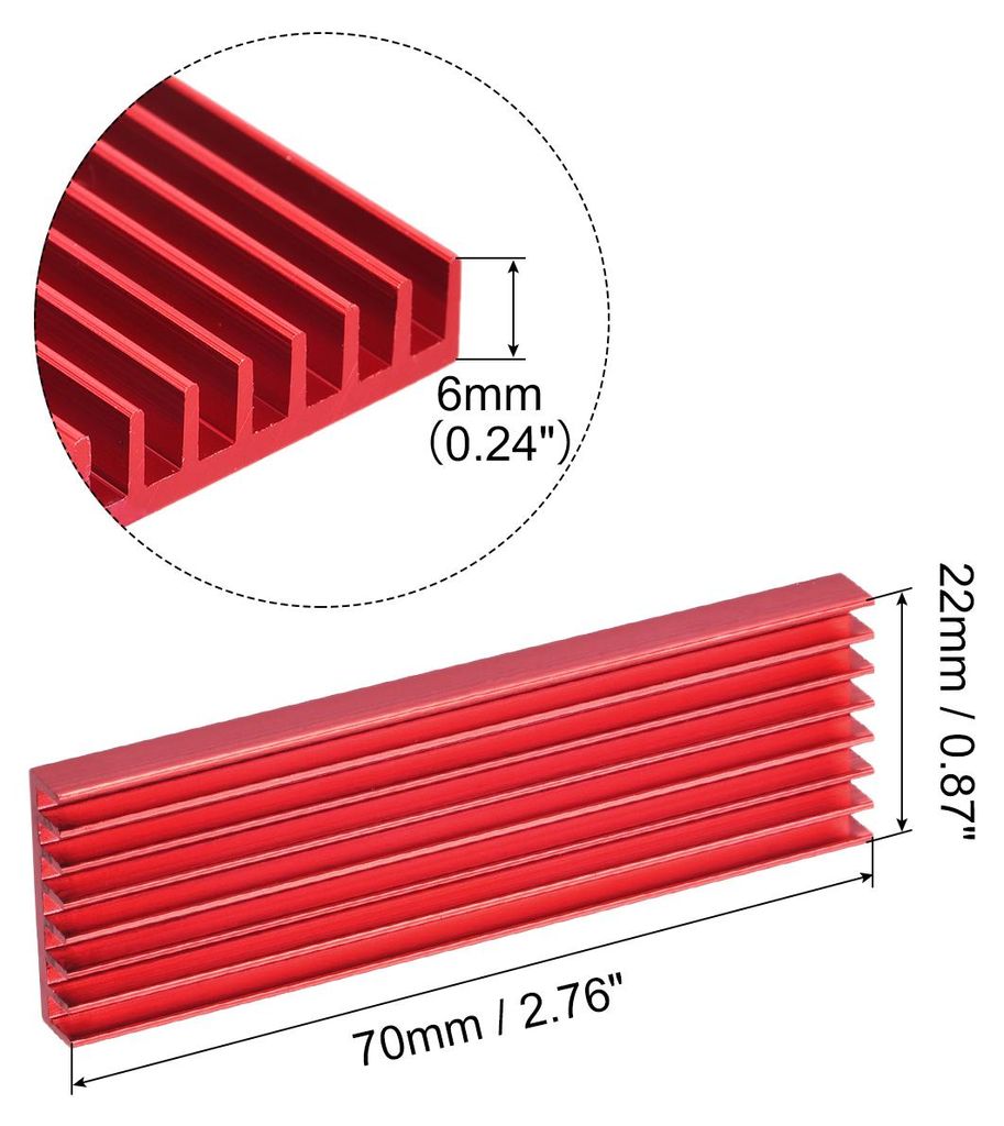 1 Pack M.2 2280 Nvme SSD Kš¹hlk?rper Kš¹hler mit W?rmeleitpad aus Aluminiumlegierung Kš¹hlk?rper Kš¹hlk?rper fš¹r PC Laptop, 70x22x6mm, Rot