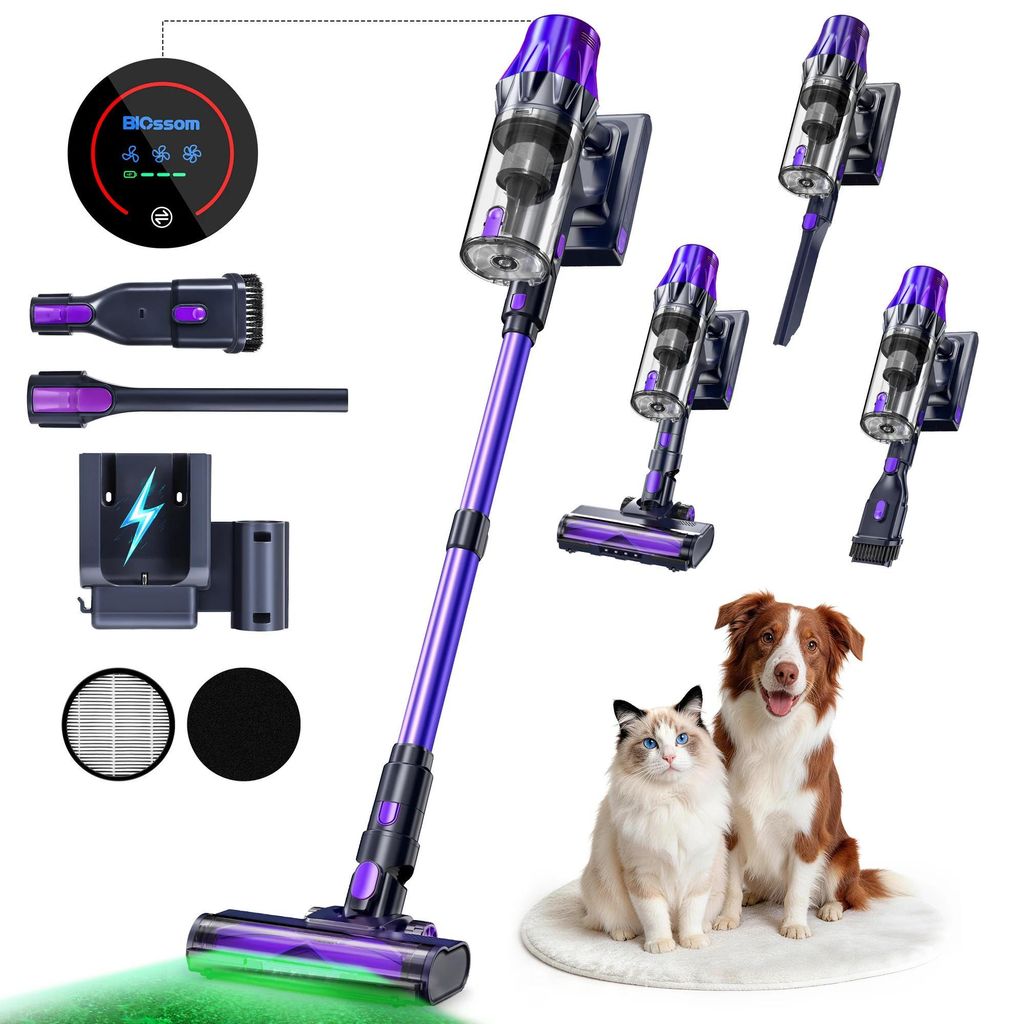 V20 - Kabelloser Akku-Staubsauger - 650 W bürstenloser Motor - 55 kPa starke Saugkraft - 65 Min Laufzeit - LED-Licht - Für Tierhaare, Hartböden ...