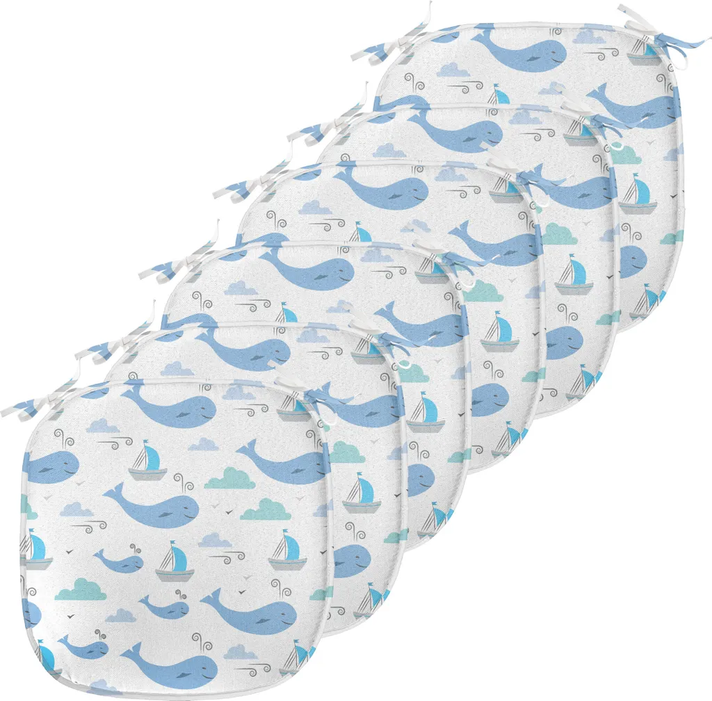 Coussin de Chaise avec Sangles Thème Marin Bleu et Gris Lot de 6