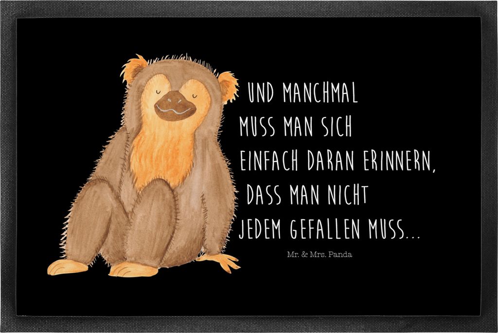 Mr. & Mrs. Panda fußmatte Affe 60 x 90 cm - Schwarz - Geschenk, Affen, Fußabtreter, Respekt, Afrika, Motivation, Liebe, Selbstliebe, Schmutzfangm...