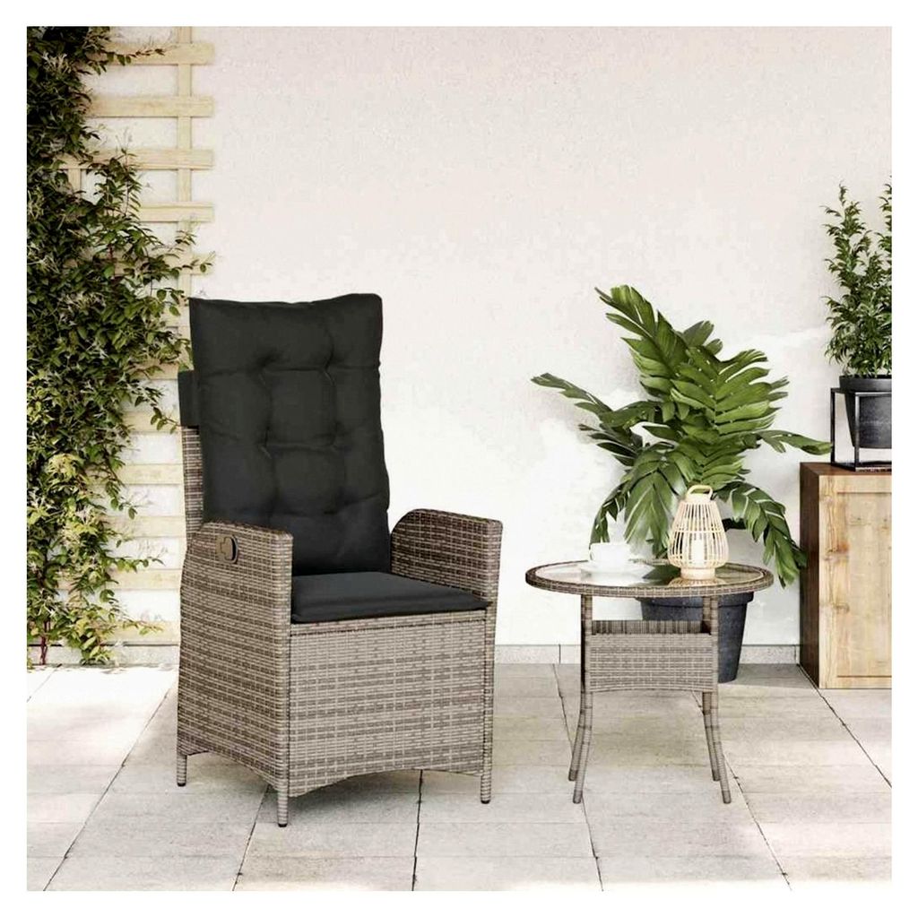 Verstellbarer Gartensessel mit Kissen in Grau aus Poly Rattan