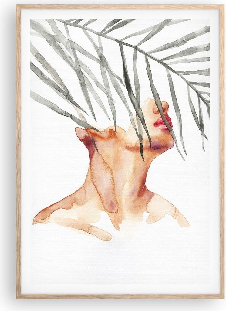 Gerahmtes Poster - Rahmen in heller Eiche - Gesicht Körper Mann - 70x100 cm - Wand Bild - Wanddeko - Wandbilder - Kunstposter - Wandposter - Bilde...