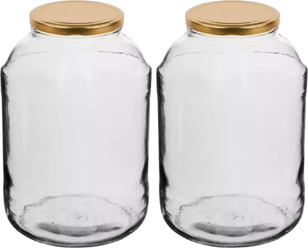 MIKONI Gurkenglas | 4 Liter | Gold Deckel | 2 Stück | Einweckgläser Einmachgläser Vorratsgläser Einmachglas Glas 4000 ml Konservenglas Schraubd...