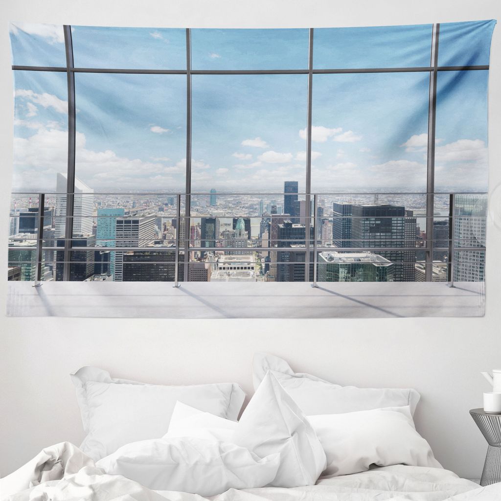 ABAKUHAUS Städtisch Wandteppich, Stadt Moderne Landschaft aus Weiches Mikrofaser Stoff Waschbar ohne Verblassen Digitaldruck, 230 x 140 cm, Weiß ...