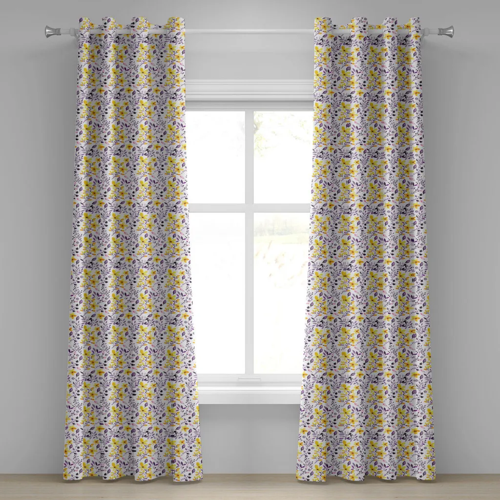 Rideau Motif Fleurs Jaunes et Violettes en Tissu de Qualité 280x245