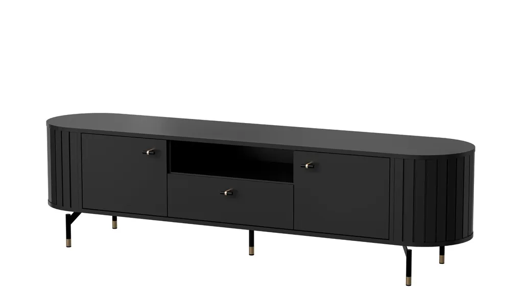 Banc TV Noir de 180 cm ZAMA avec Finition Arrondie pour Grand Écran