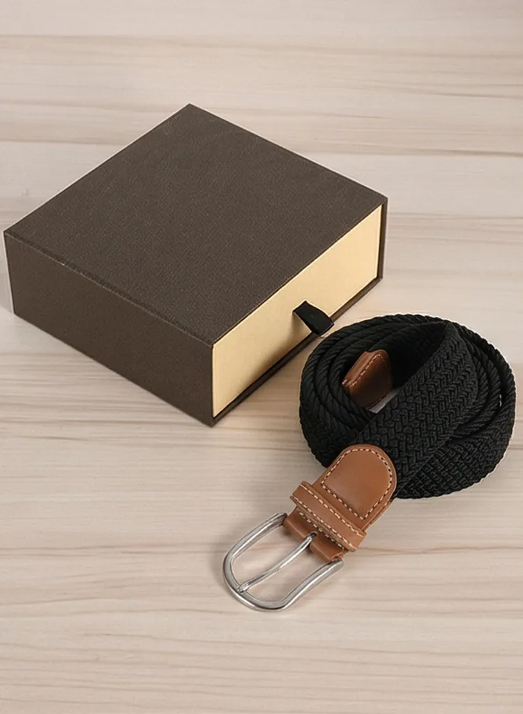 TANGCHAO Cintura Elastica Intrecciata per Uomo e Donna Cinturino Elastica Intrecciata con Fibbia in Lega di Zinco 33mm (1.25) Colori Multipli beige 90