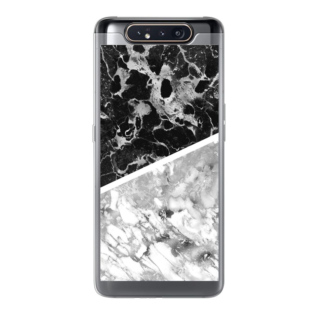 MuchoWow Handyhülle Schutzhülle Hülle für Samsung Galaxy A80 Marmor - Schwarz - Weiß - Luxus Silikon Softcase Handy Hülle - Schutzdeckel