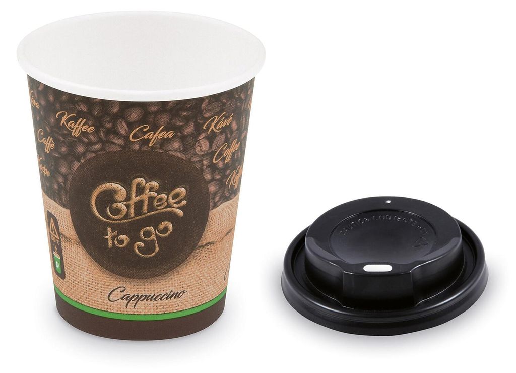 100x Kaffeebecher M 'Cappuccino To Go' mit Trinkdeckel Produktbild 