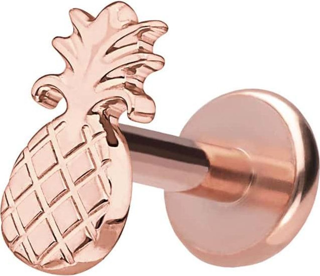 Ohrpiercing, Nasenpiercing Titan Labret mit Push Fit ANANAS RoséGold Stablänge: 6mm | Stabstärke: 1,2mm