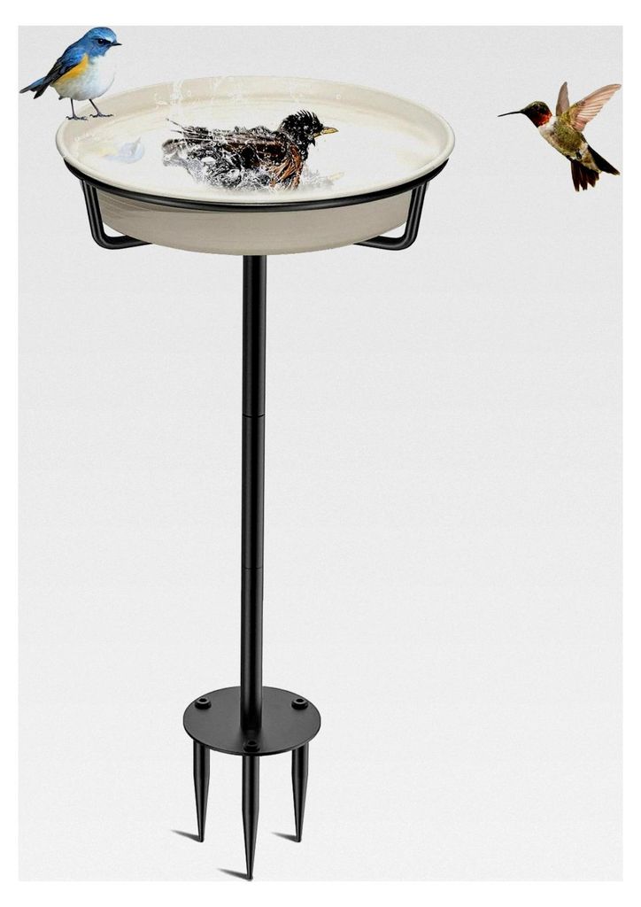Vogeltränke Vogelbad Futter Schale Wasserstelle Stehend für Wildvögel (Weiß)
