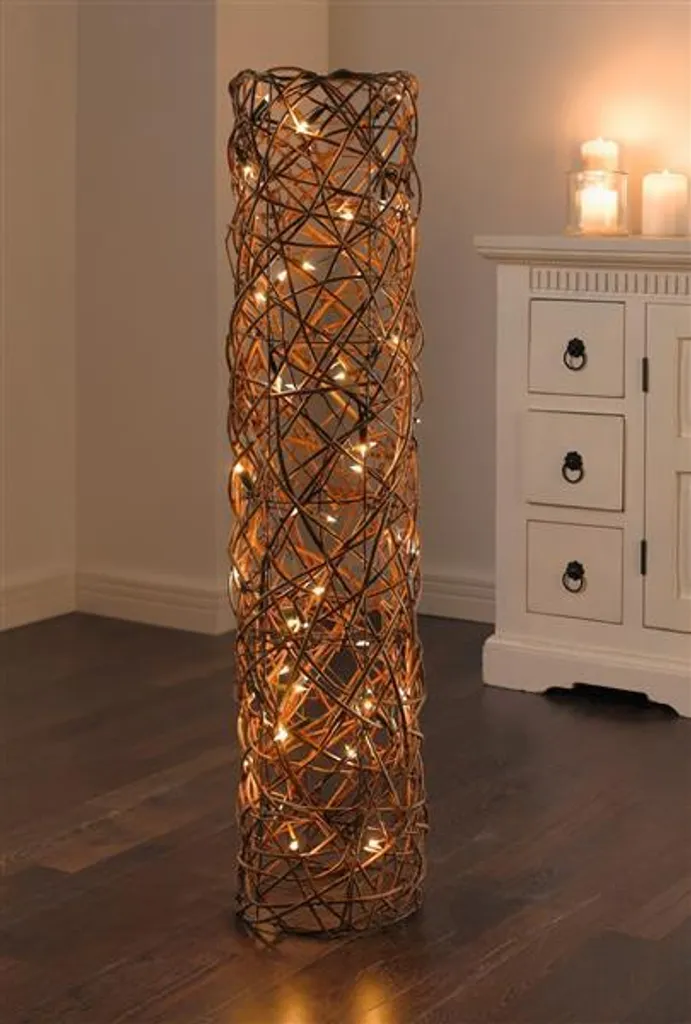 Lampadaire colonne en osier tressé 110cm luminaire d'ambiance LED