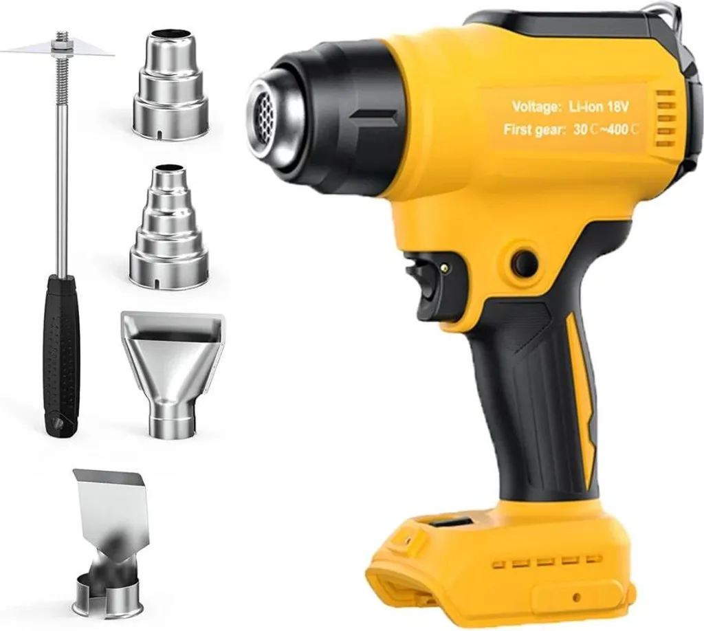 Pistola Termica Compatibile DEWALT 18V: 550°C Cordless con 5 Ugelli