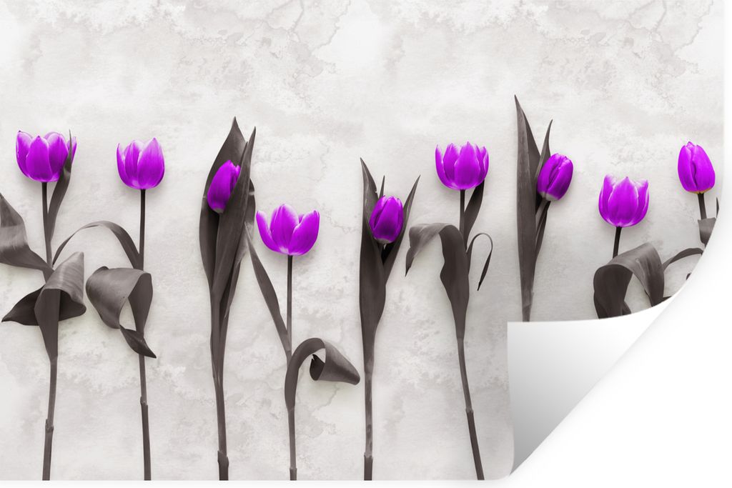MuchoWow Wandtattoo Wandsticker Wandaufkleber Blumen - Tulpen - Lila 90x60 cm Selbstklebend und Repositionierbar - Aufkleber