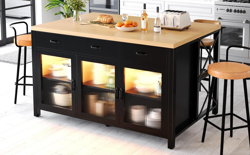 Meuble îlot central style industriel 150cm avec éclairage intégré - 6
