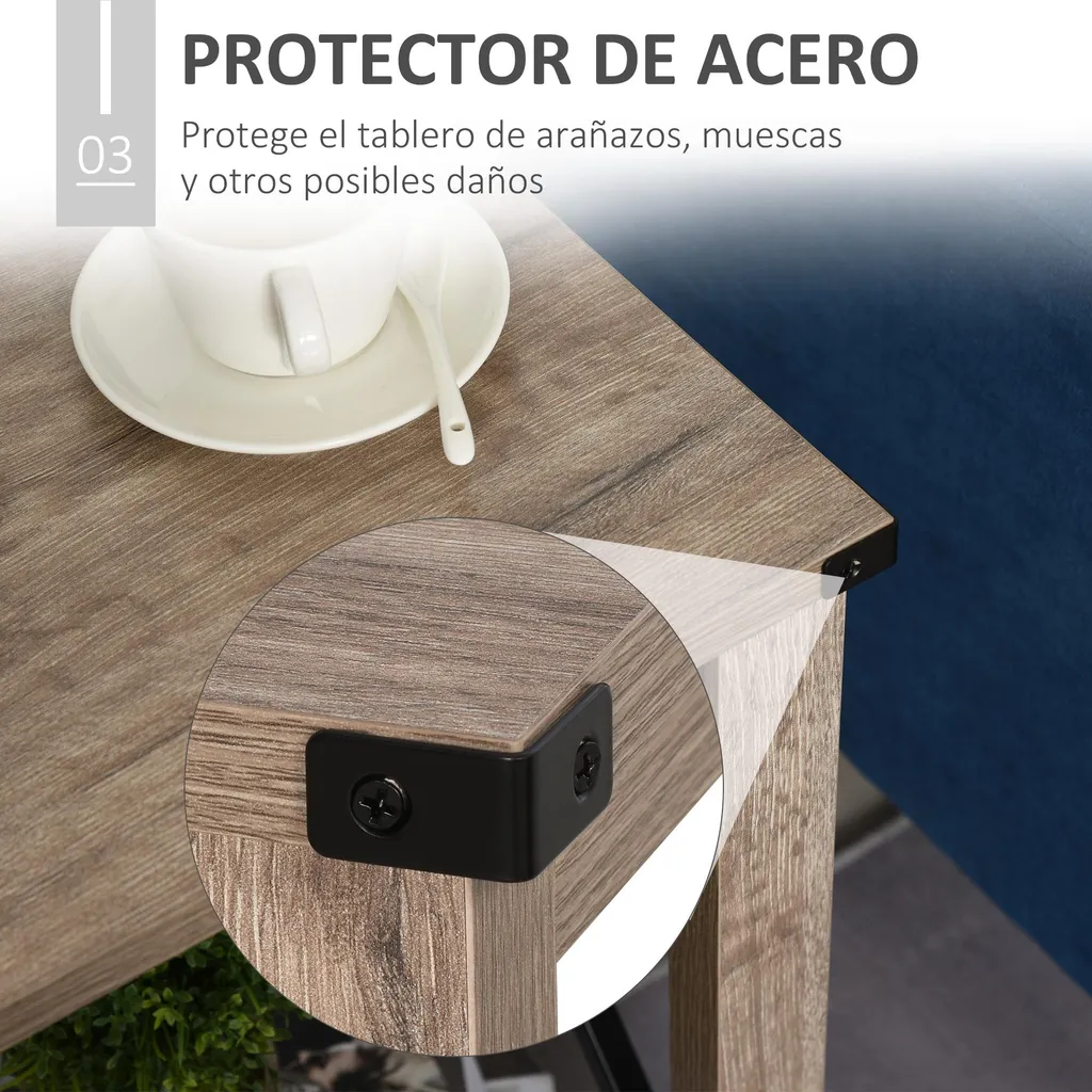 Table d'appoint industrielle marron rétro avec étagère de rangement