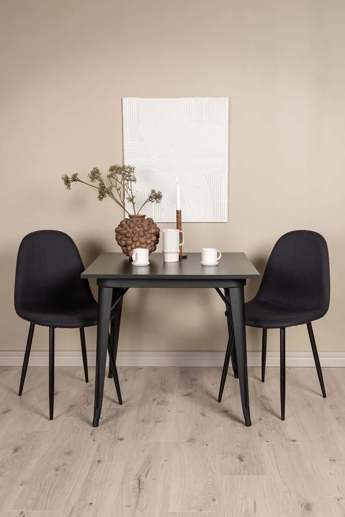 Ensemble repas noir Tempe table compacte et 2 chaises Polar robustes