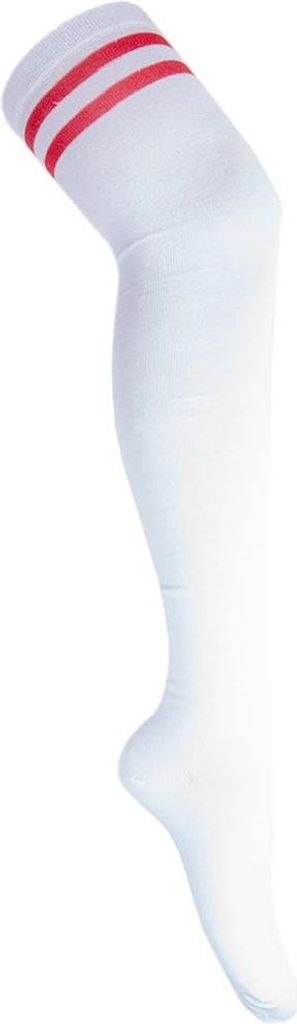 Overknees College-Style weiß mit roten Streifen Produktbild 