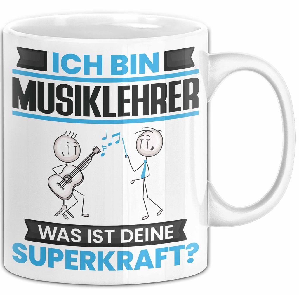 Musiklehrer Tasse Geschenk für Musiklehrer Geburtstag Lustiger Spruch Kaffee-Becher Was Ist Deine Superkraft (Weiß)