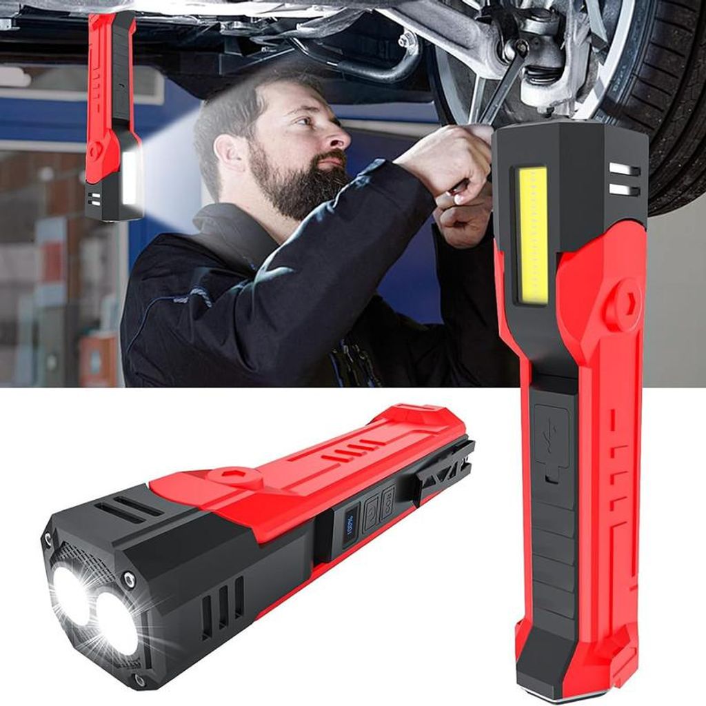 LED Werkstatt Licht, Tragbar Werkstattlicht 3000mAh Wiederaufladbare 120°Drehbar Dual Lichtquelle 7 Modu mit SOS Stroboskop COB Arbeitsleuchte Magnet