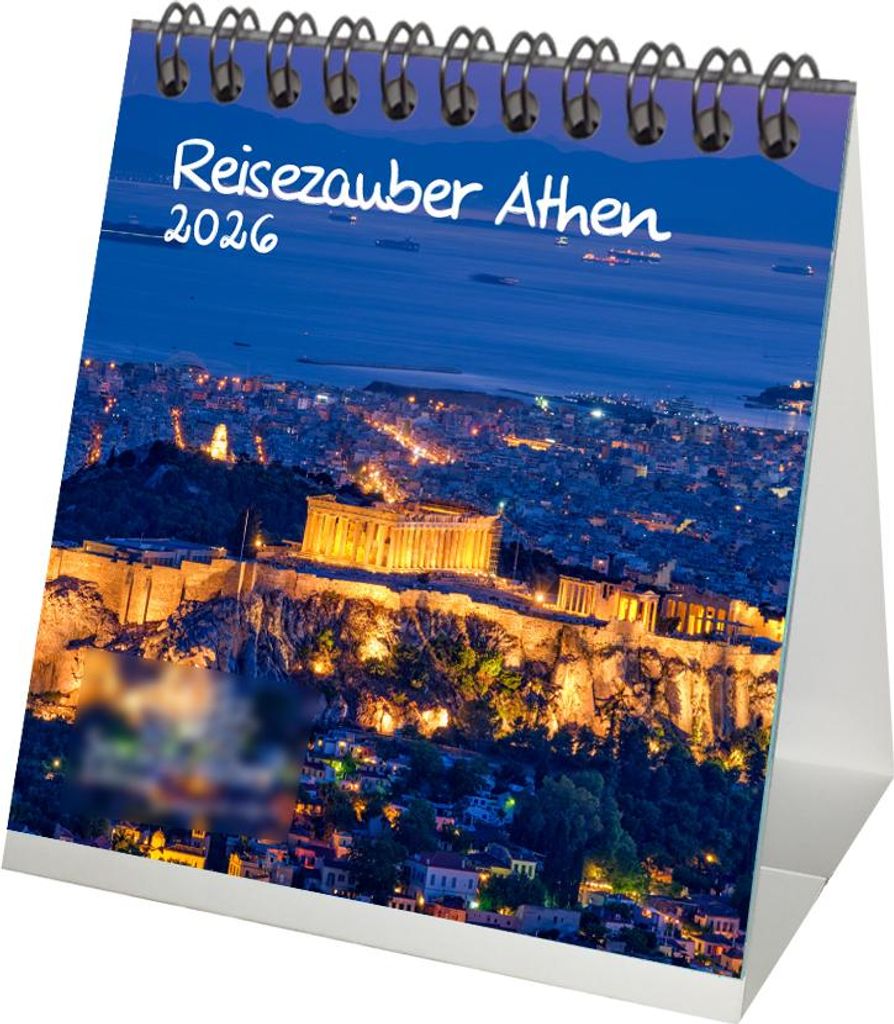 Reisezauber Athen Tischkalender 10cm x 10cm für 2026 Griechenland Strand Urlaub - Set: 1x Kalender 1x Weihnachtsanhänger 1x Grußanhänger (gesam...