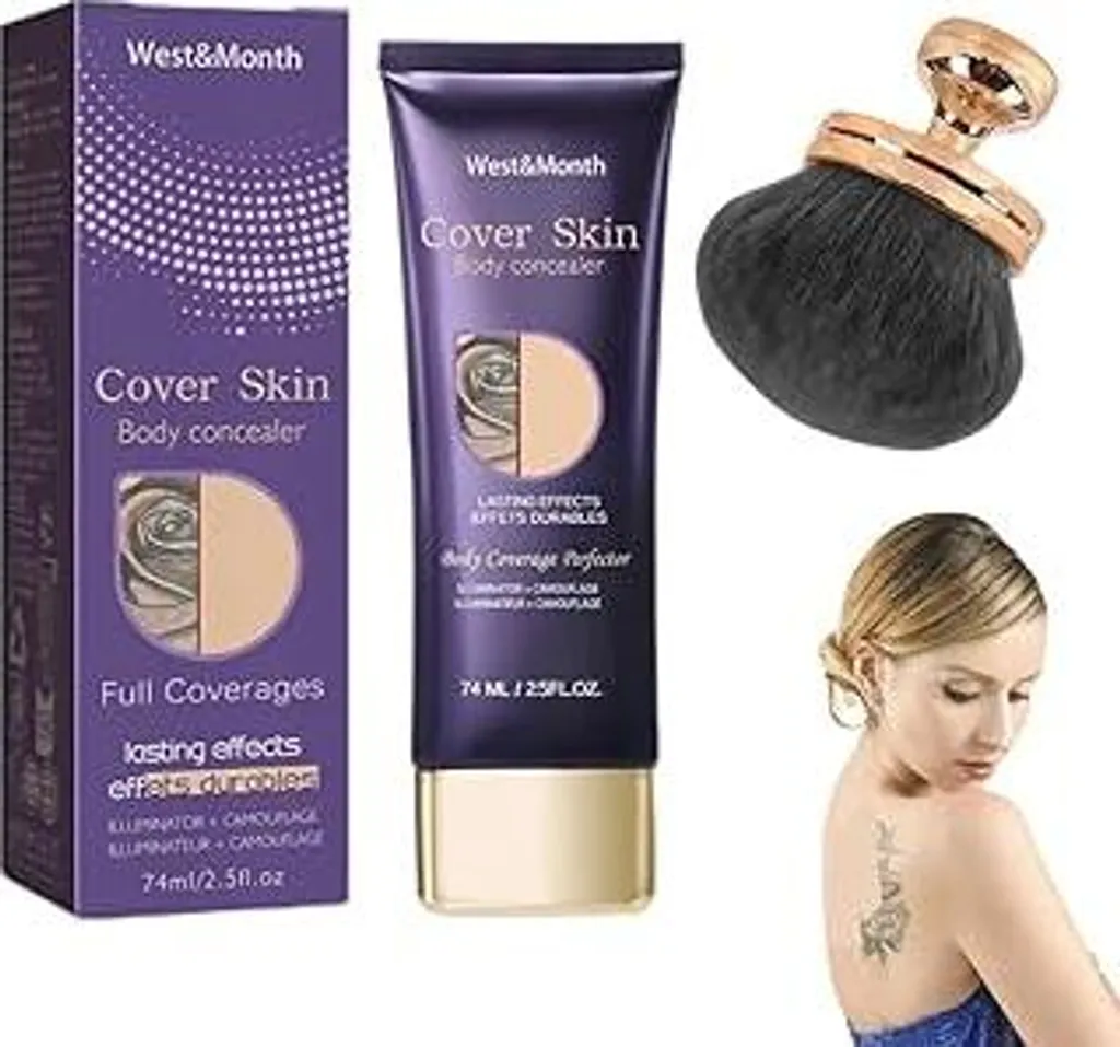 Holoras 74 ml All Over Teint Perfector con pennello, trucco per gambe e corpo, Body Covering Perfector, trucco per coprire tatuaggi, trucco per il corpo dall'aspetto impeccabile, uniforma la pelle