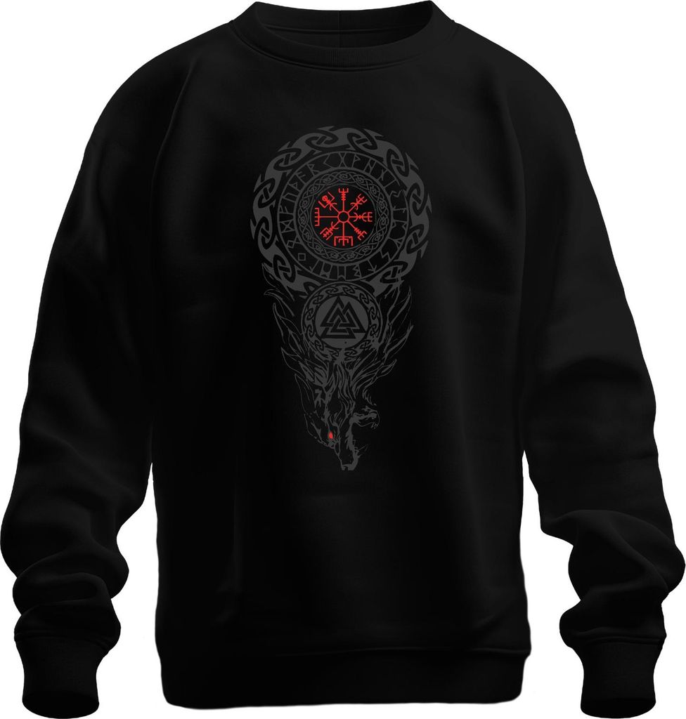 Vegvisir Fenrir Valknut Nordisch Runen Wolf Mythologie Grunge Uni Sweatshirt Pullover, Schwarz, XXL