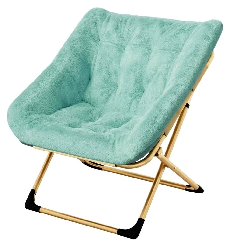 Faltbarer Moon Chair aus Kunstfell – Bequemer Loungesessel mit stabilem Metallgestell – Ideal als Lese- oder Relaxstuhl – Platzsparend für S...