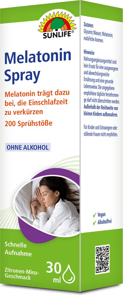SUNLIFE Melatonin Spray - 0,5 mg Schlaf Erholung Schlafprobleme Schlafprobleme Einschlafen Beruhigung 200 Sprühstöße