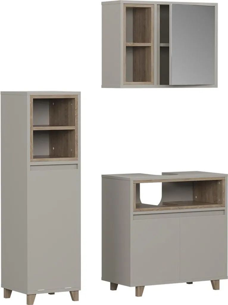Rangement Salle de Bain Vicco Elnor Grège : Ensemble 3 Pièces Idéal Duo