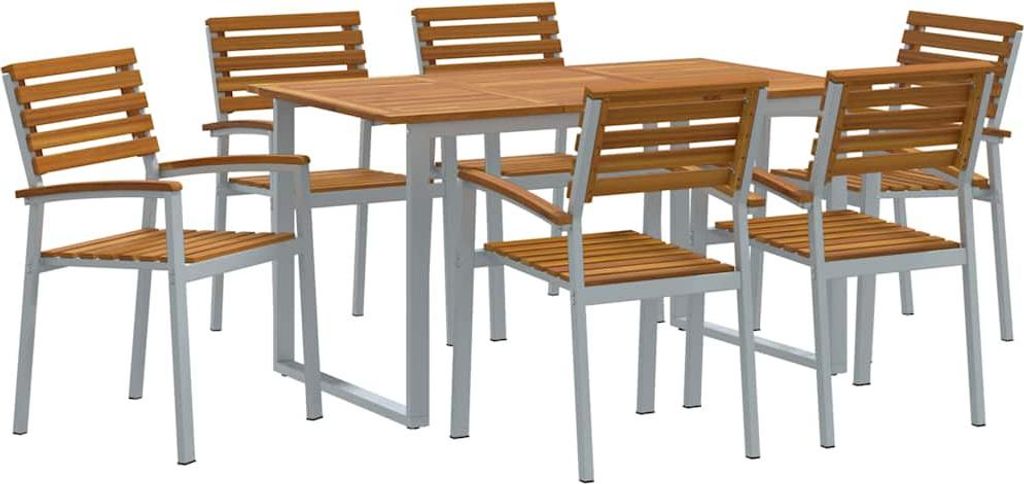 Garten Essgruppe 7 pcs Grau Massivholz Akazie