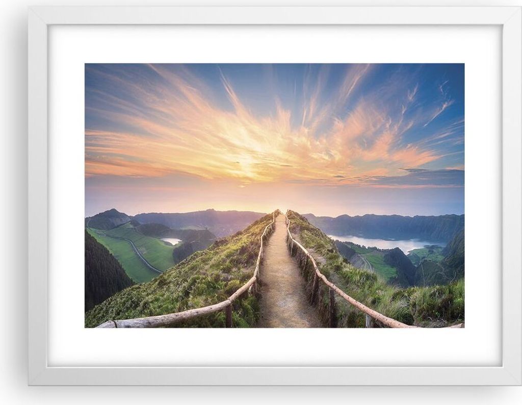 Gerahmtes Poster - Weißer Rahmen - Trail Berg Azoren - 40x30 cm - Wand Bild - Wanddeko - Wandbilder - Kunstposter - Wandposter - Bilderrahmen - Bi...