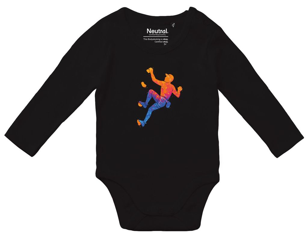 Huuraa Baby Body Bouldern Klettern 80 Black Baumwolle Fairtrade Langarmbody Geschenkidee