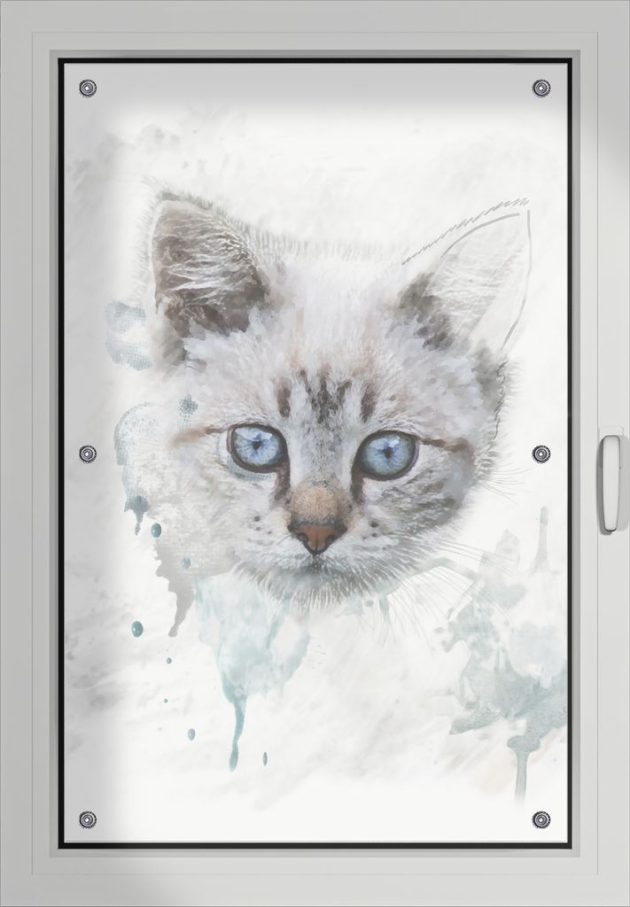 Wallario Lichtschutzbild, Dekorativer Sichtschutz Sonnenschutz 60 x 93 cm mit Motiv: Katze in Wasserfarben gemalt - Verdunklung ohne Bohren