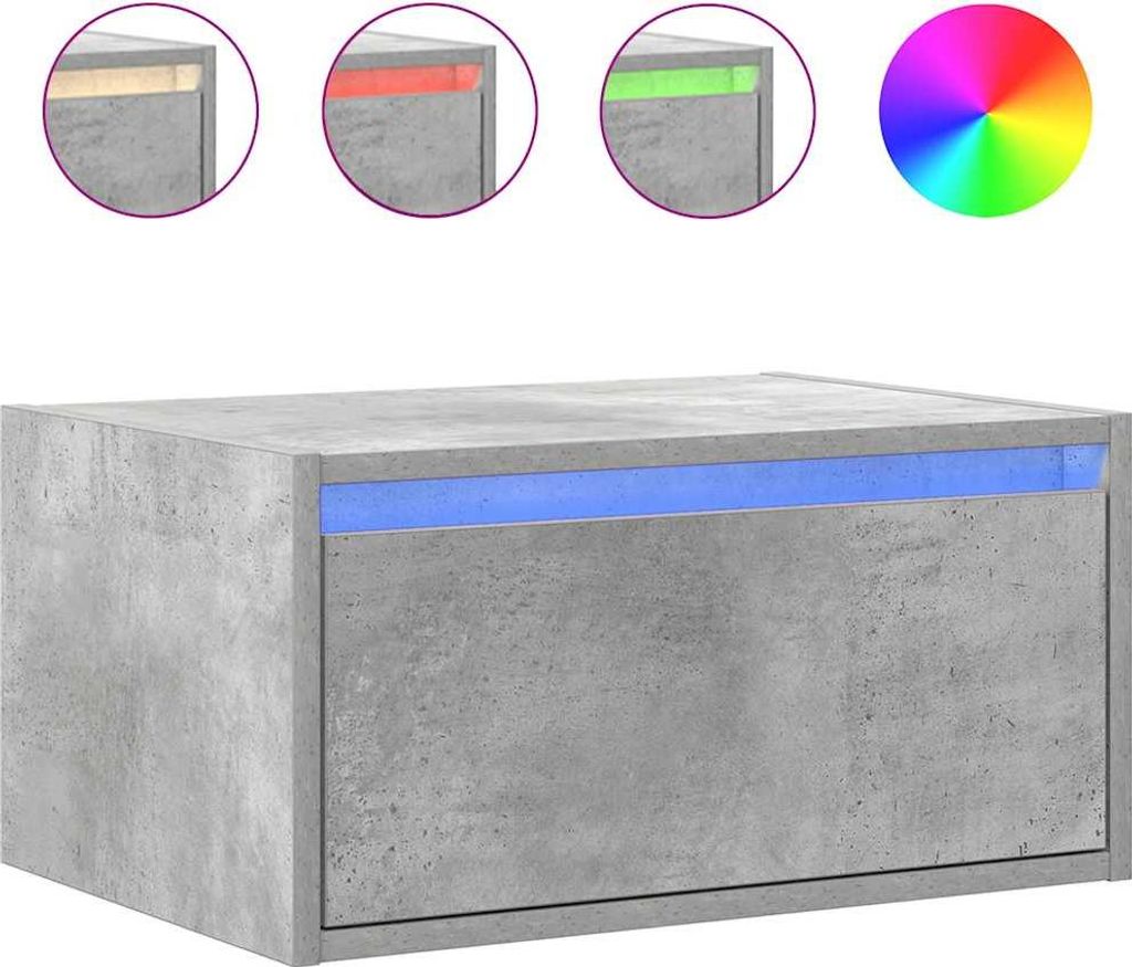 vidaXL Wand-Nachttisch mit LED-Leuchten Betongrau