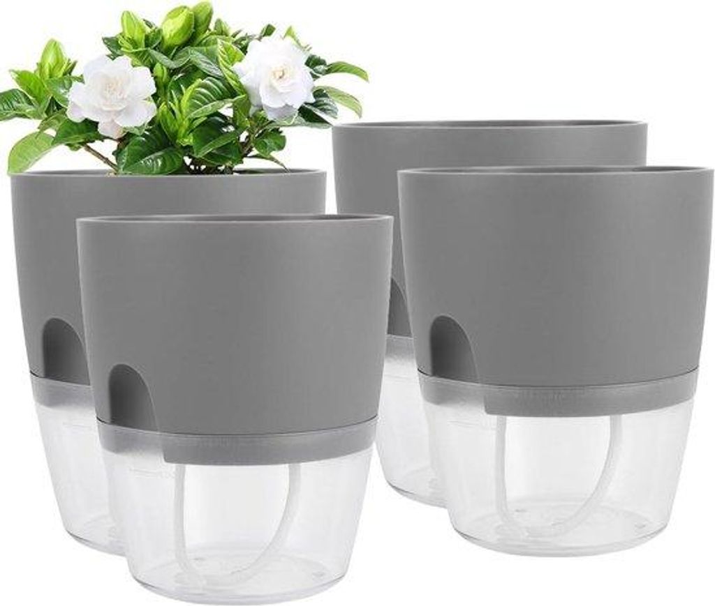 Selbstwassernde Blümpot 15cm mit Bewässerung für Kräuter grau