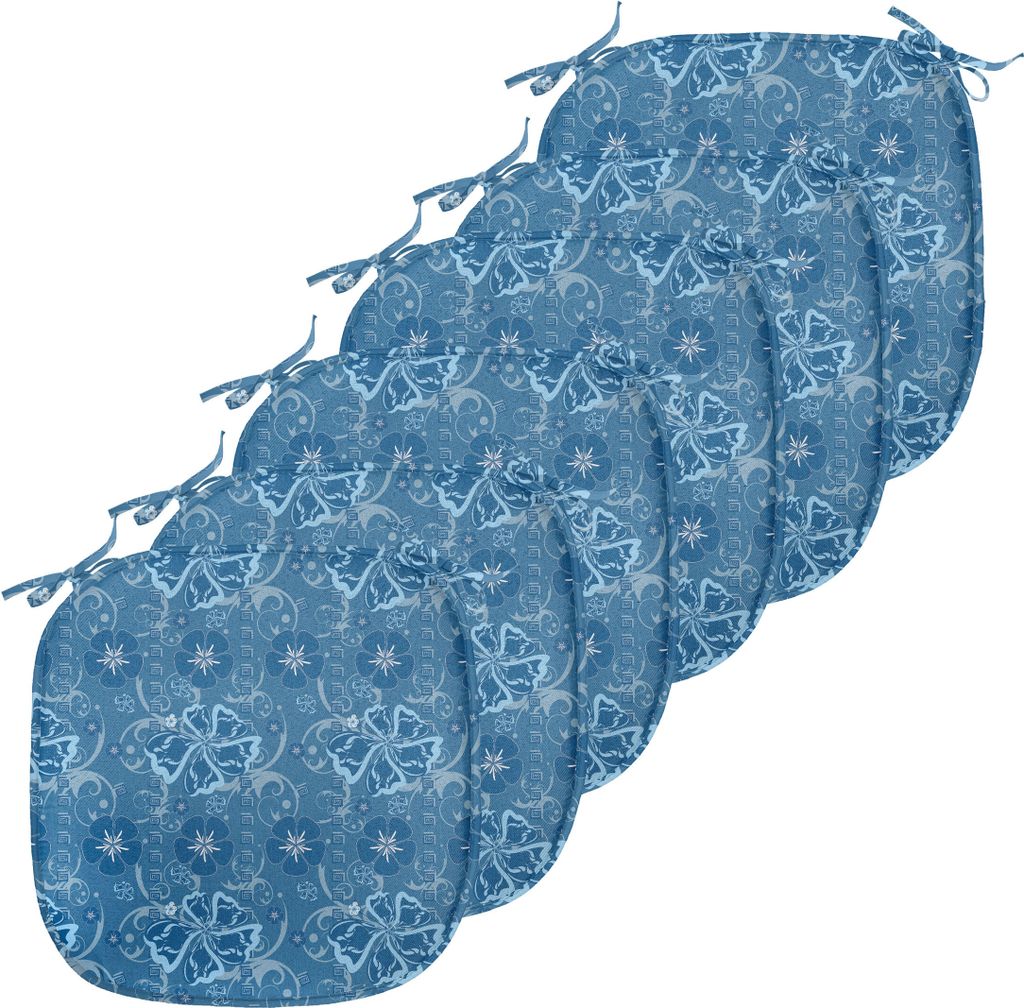 ABAKUHAUS Luau Polster für Esszimmerstühle, Blumenmuster, Dekoratives wasserfestes Kissen mit Riemen für Küchensitze, 40 cm x 40 cm-6er Pack, P...