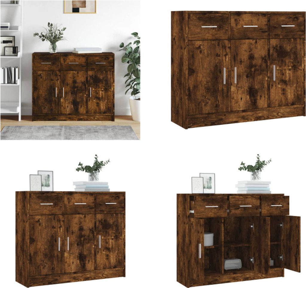 vidaXL Sideboard Räuchereiche 91x28x75 cm Holzwerkstoff - Sideboard - Sideboards - Kommode - Anrichte