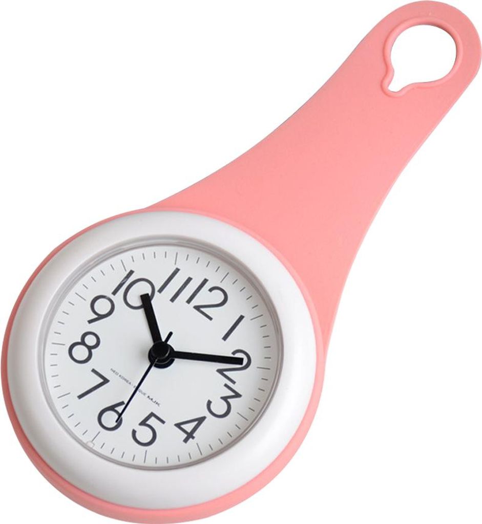Einfache Badezimmeruhr, Küchenuhr, wasserdichte und geräuschlose Haushaltsuhr mit Saugnapf,Pink