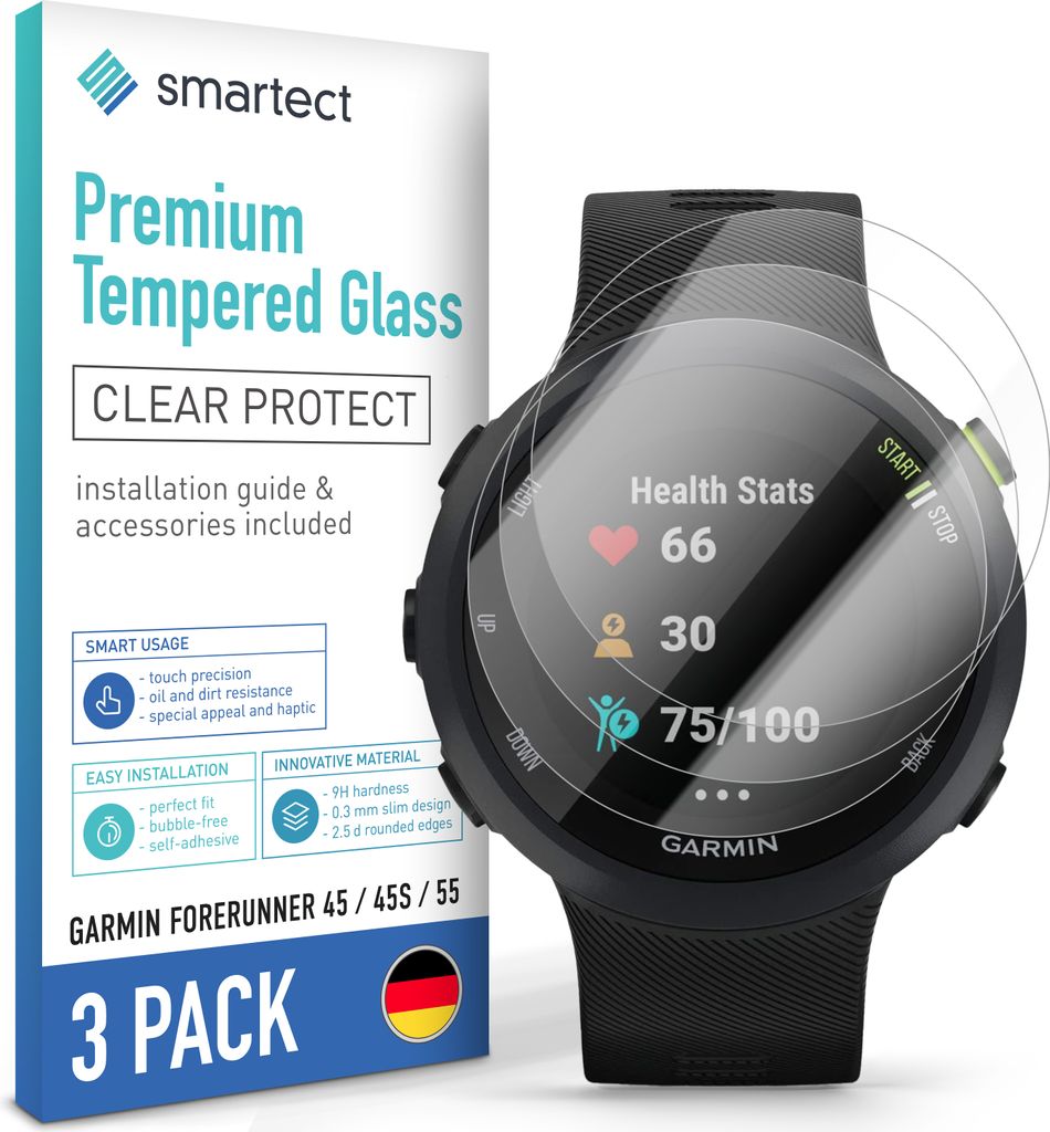 3x Schutzglas Panzerfolie Klar für Garmin Forerunner 45 / Produktbild 