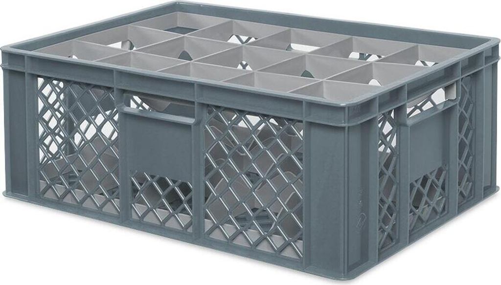 Gläserkiste 600x400 mm für 15 Gläser bis 205 mm Höhe/Durchmesser 109 mm, grau