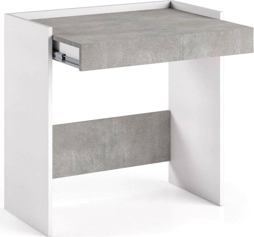 Schreibtisch Dbeltrá, Moderner Schreibtisch mit Schublade, Studier - oder Bürotisch für PC - Buchhalter, 100% Italy, 80x40h79 cm, Weiß und Beton