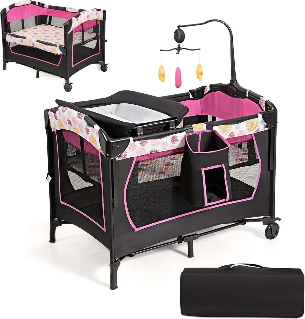 Lit bébé 4 en 1 pliable : la solution gain de place et confort - Rose