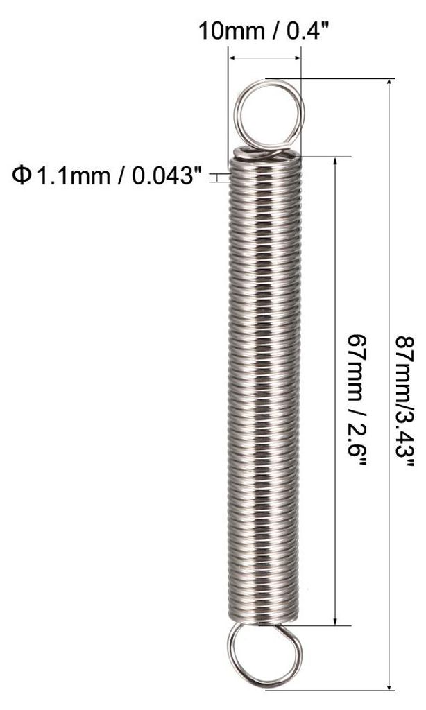 Zugfeder 1,1mm Drahtdurchmesser 10mm Au?endurchmesser 87mm freie L?nge Federstahl Kleine Doppelhaken Spannfeder 2Stk.