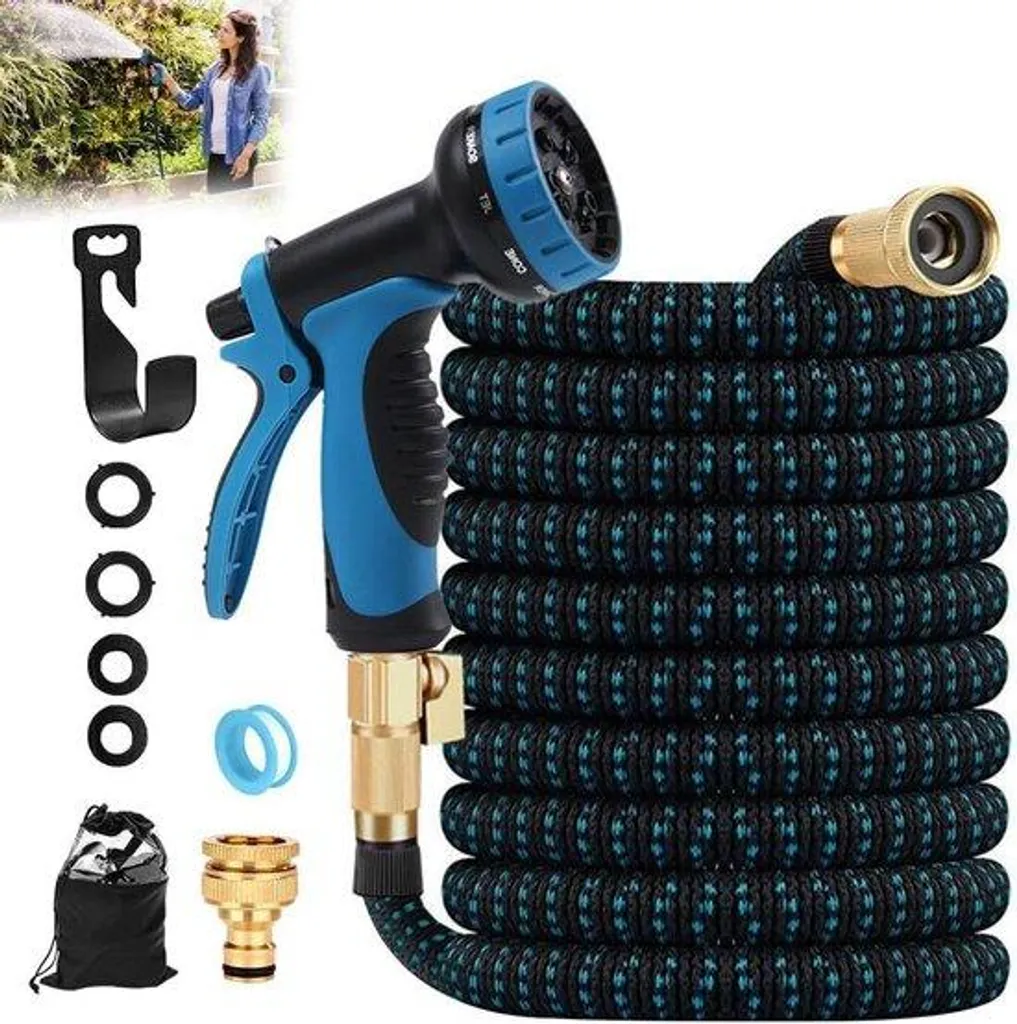 Tuyau d'arrosage bleu 225m flexible avec triple âme en latex robuste