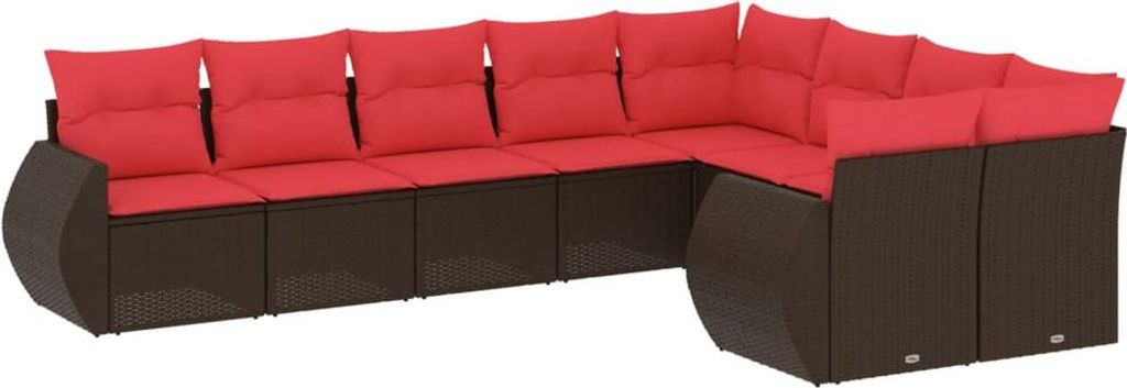 vidaXL 9-teiliges Gartensofa-Set mit Kissen, braun, Polyrattan