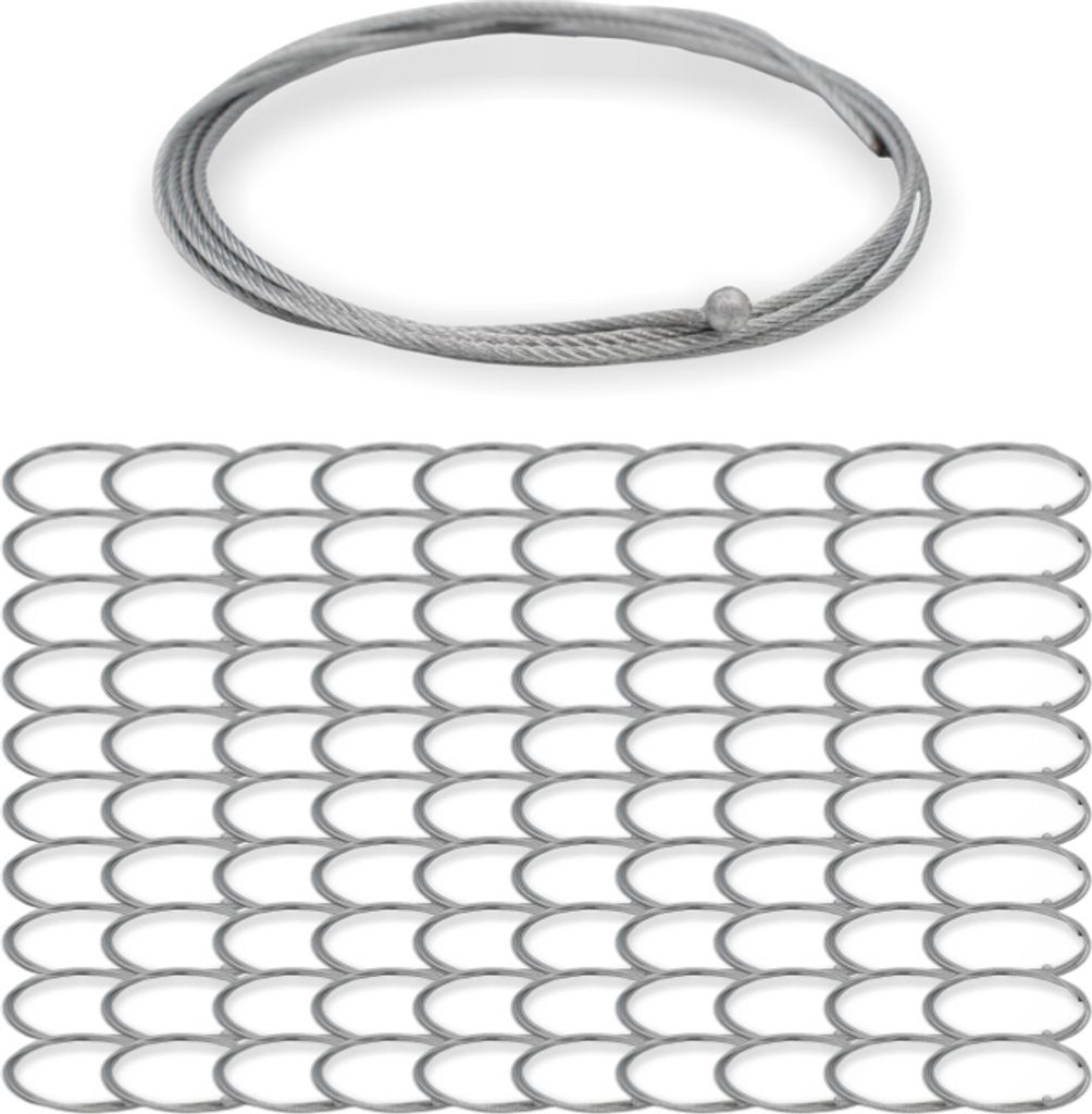 100x Drahtseil Ø 1,5 mm, 7x7 mit Kugelnippel Ø 4,5 / 5,0 mm, Stahl verzinkt | Länge 5000 mm