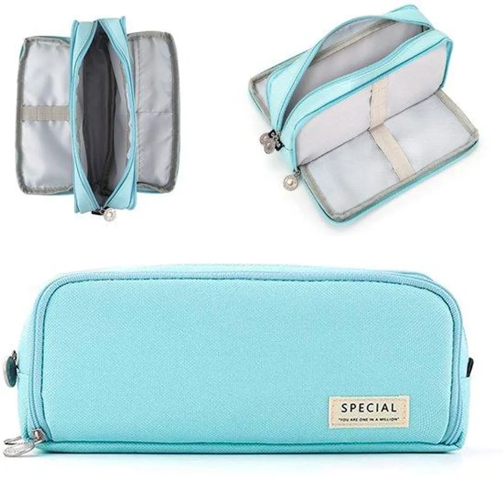 Grande pochette en cuir bleu clair à 3 compartiments pour adolescente
