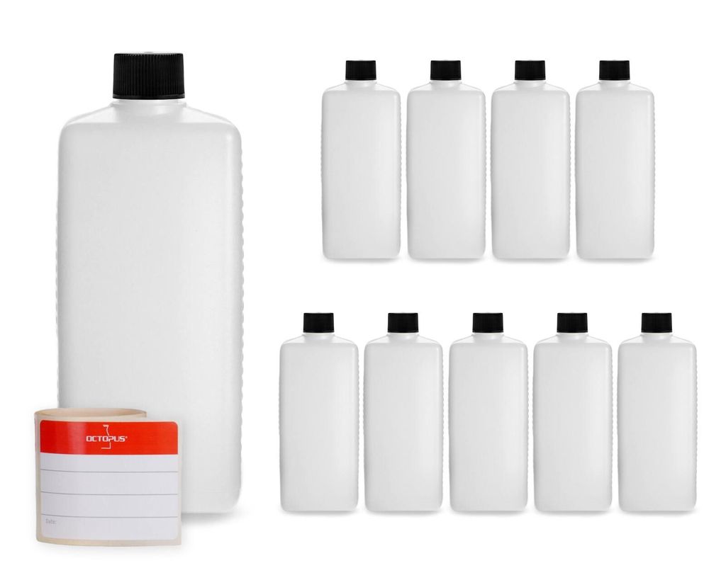 10 Plastikflaschen 500 ml eckig mit schwarzen Produktbild 