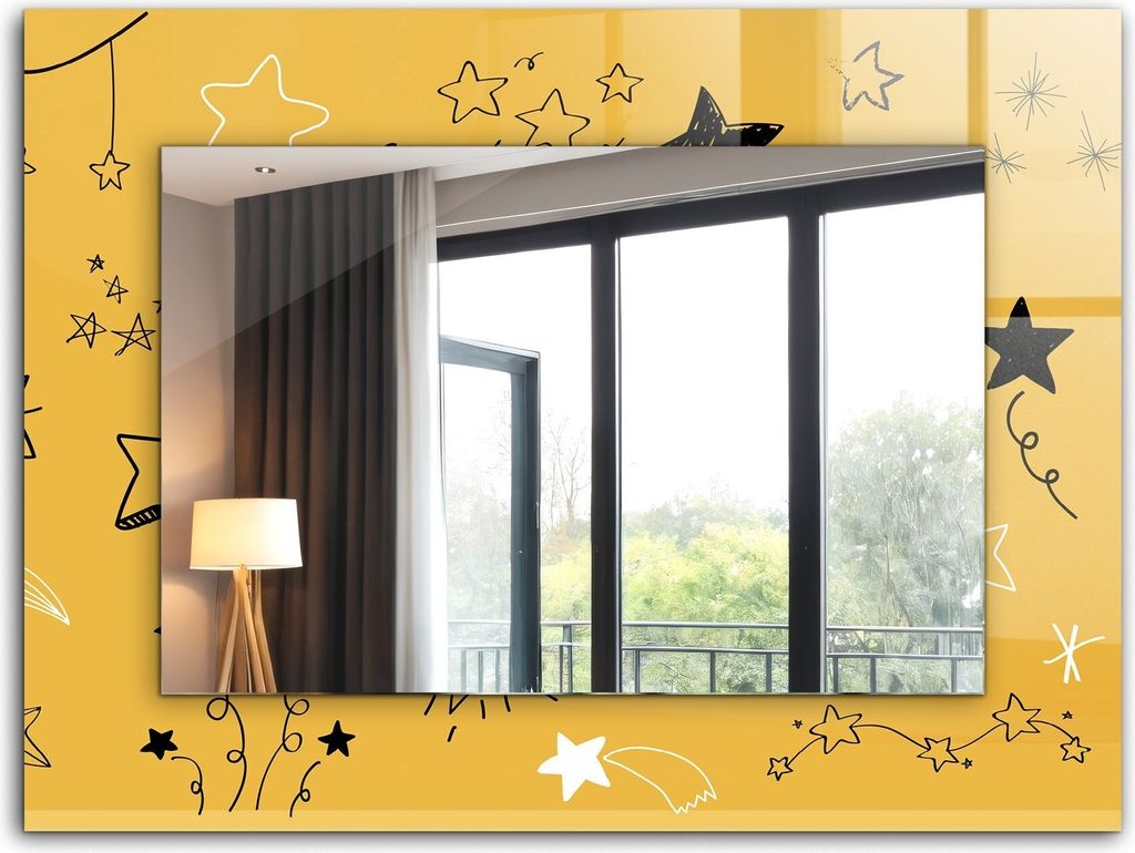 Bedruckter Spiegel - Wandspiegel - Dekorativer - Modern - 80x60 cm - Zeichnungen Verschiedener Sterne